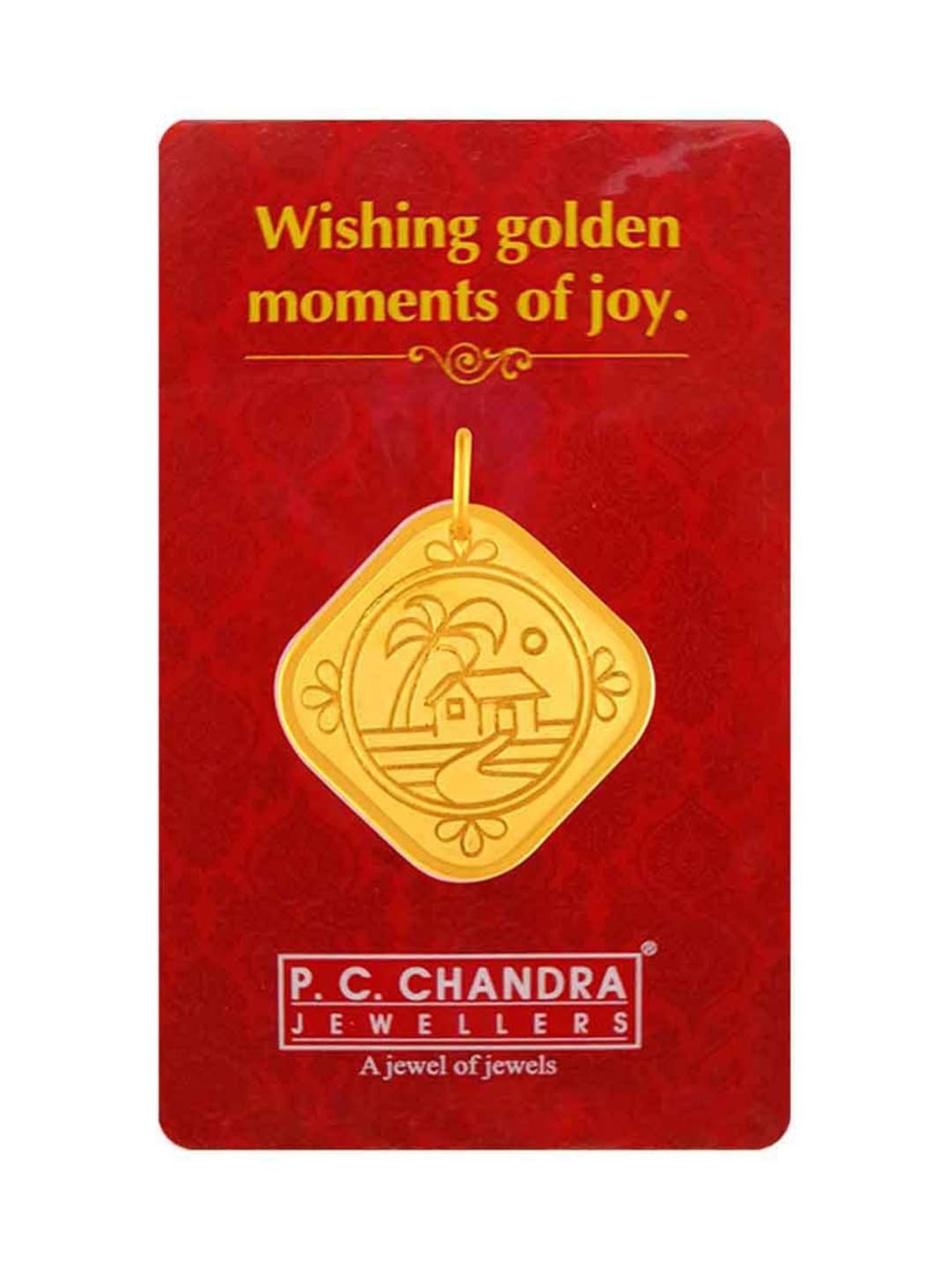 P.C. Chandra Jewellers 22k (916) 1gm Yellow Gold House Coin Pendant