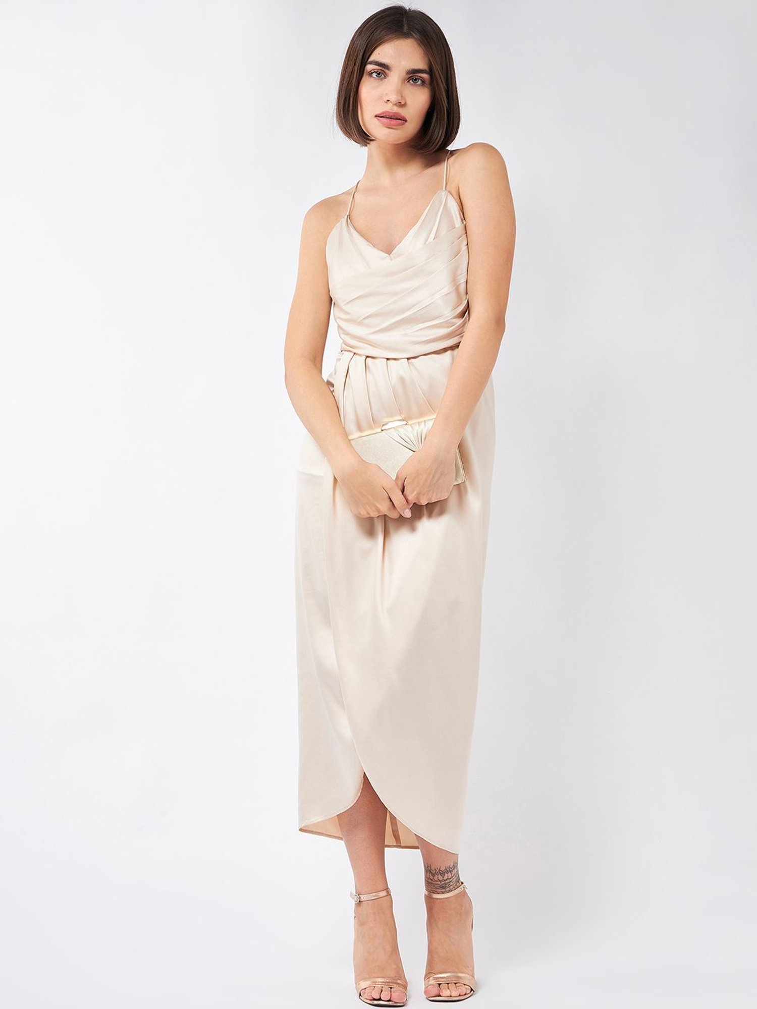 Magre Beige Regular Fit High Low Dress