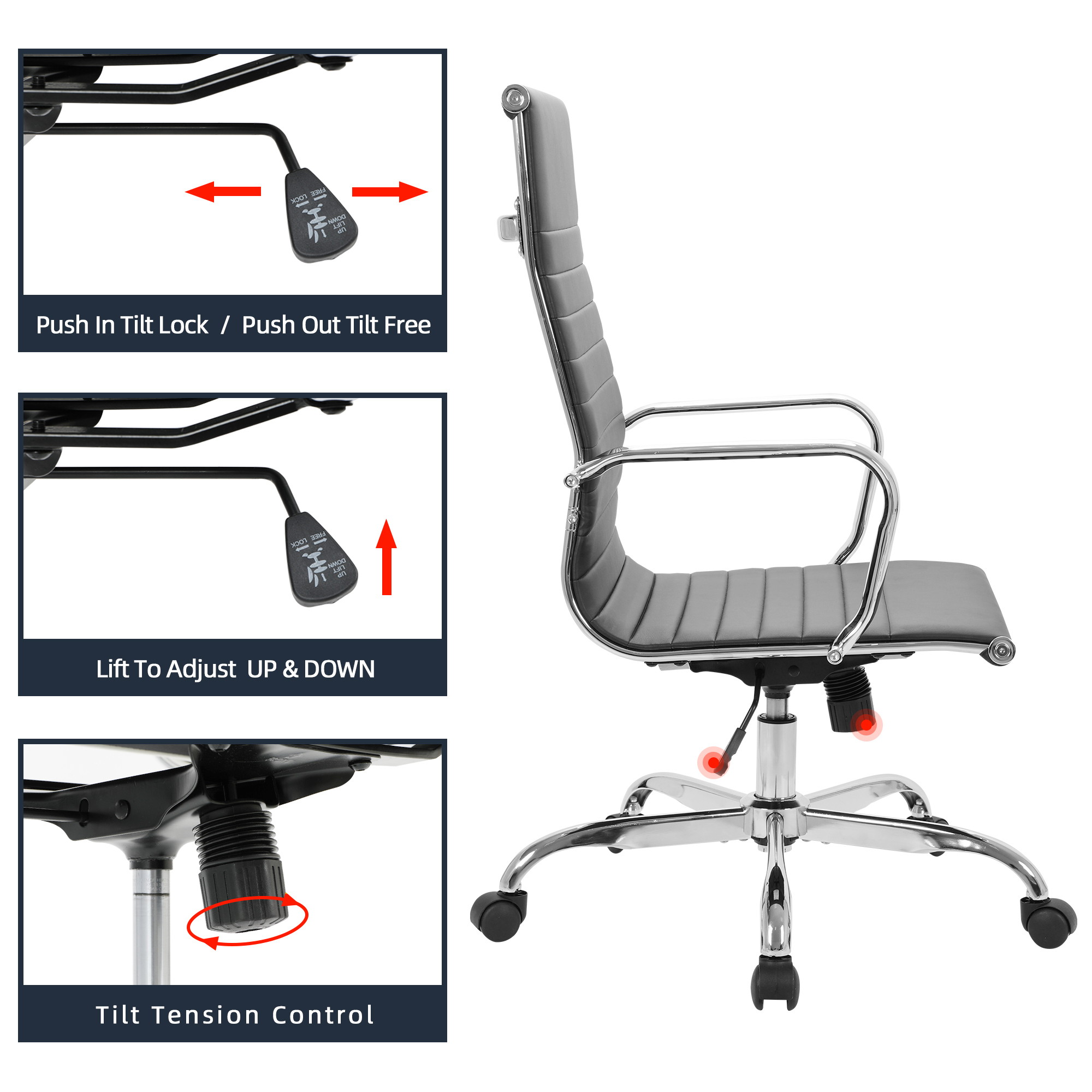 High Back Office Chair Home Desk Chair PU Leather Black