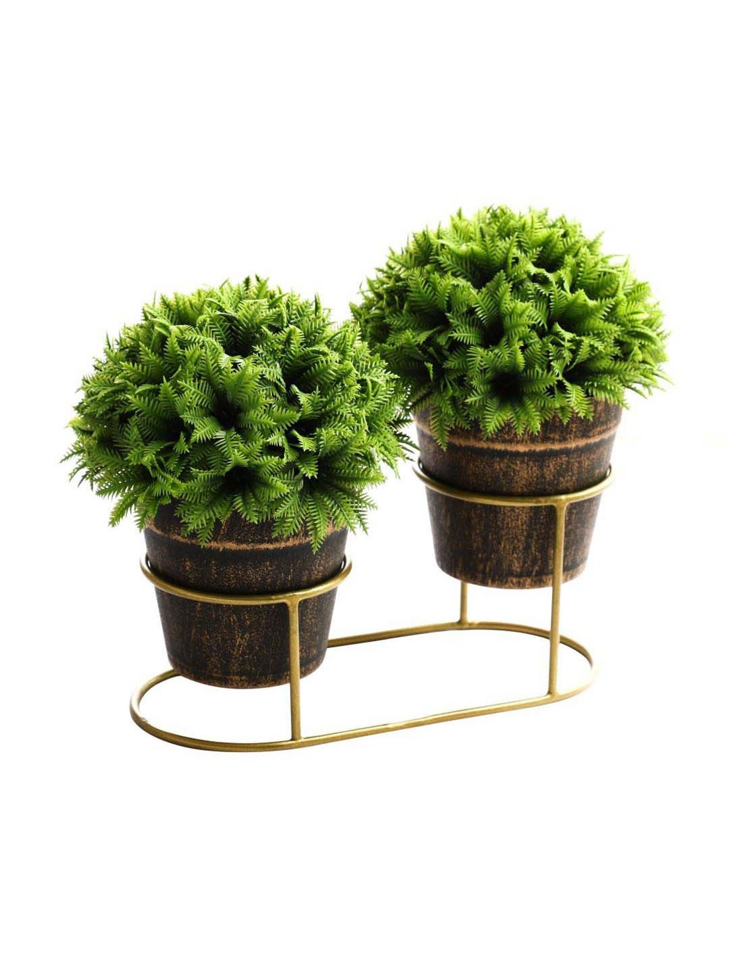 Foliyaj Multicolor Plastic Artificial Plants With Metal Holder - Set of 2