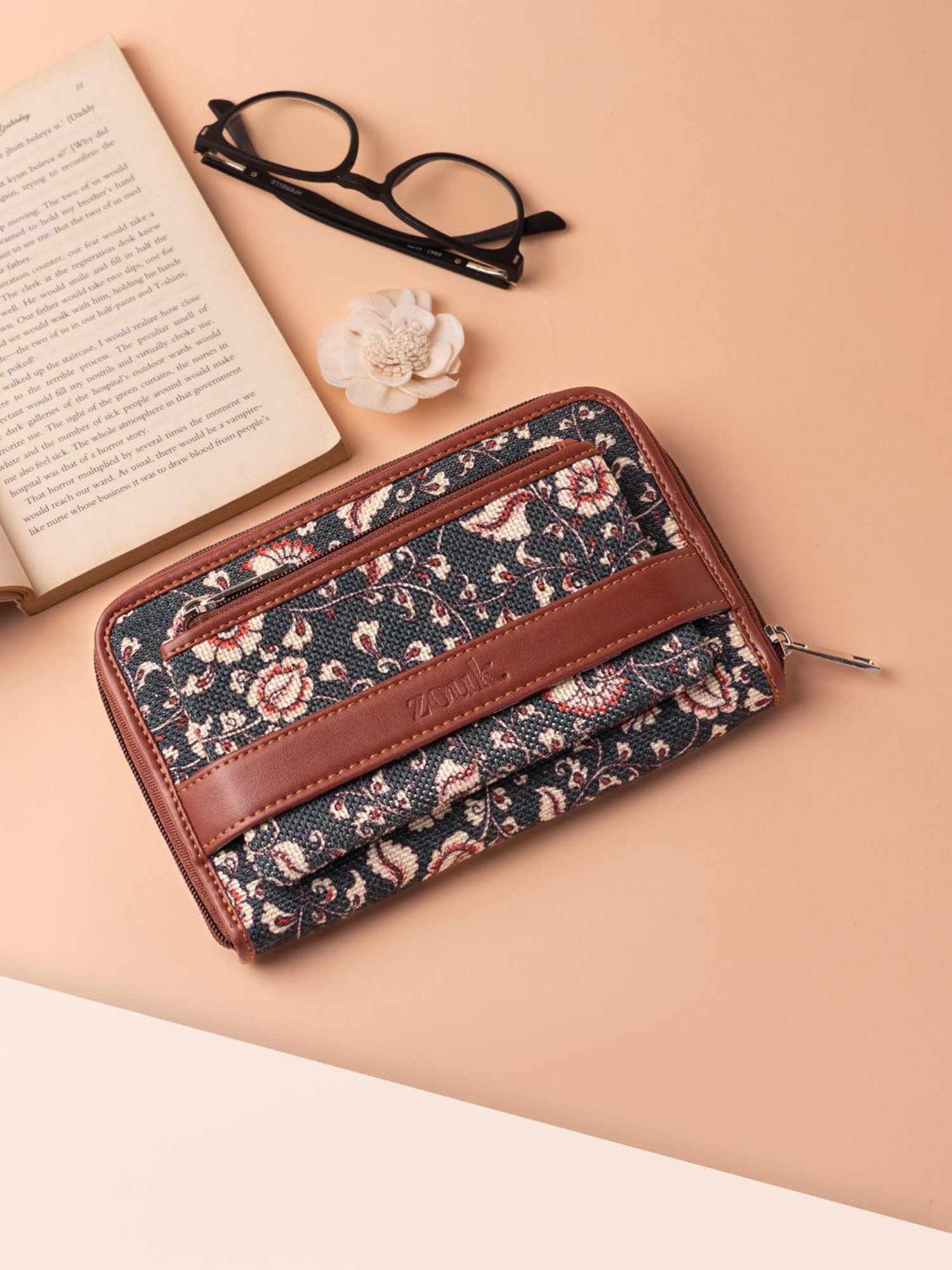 ZOUK Chittoor Blue Kalamkari Multicolor Printed Zip Around Wallet for Women