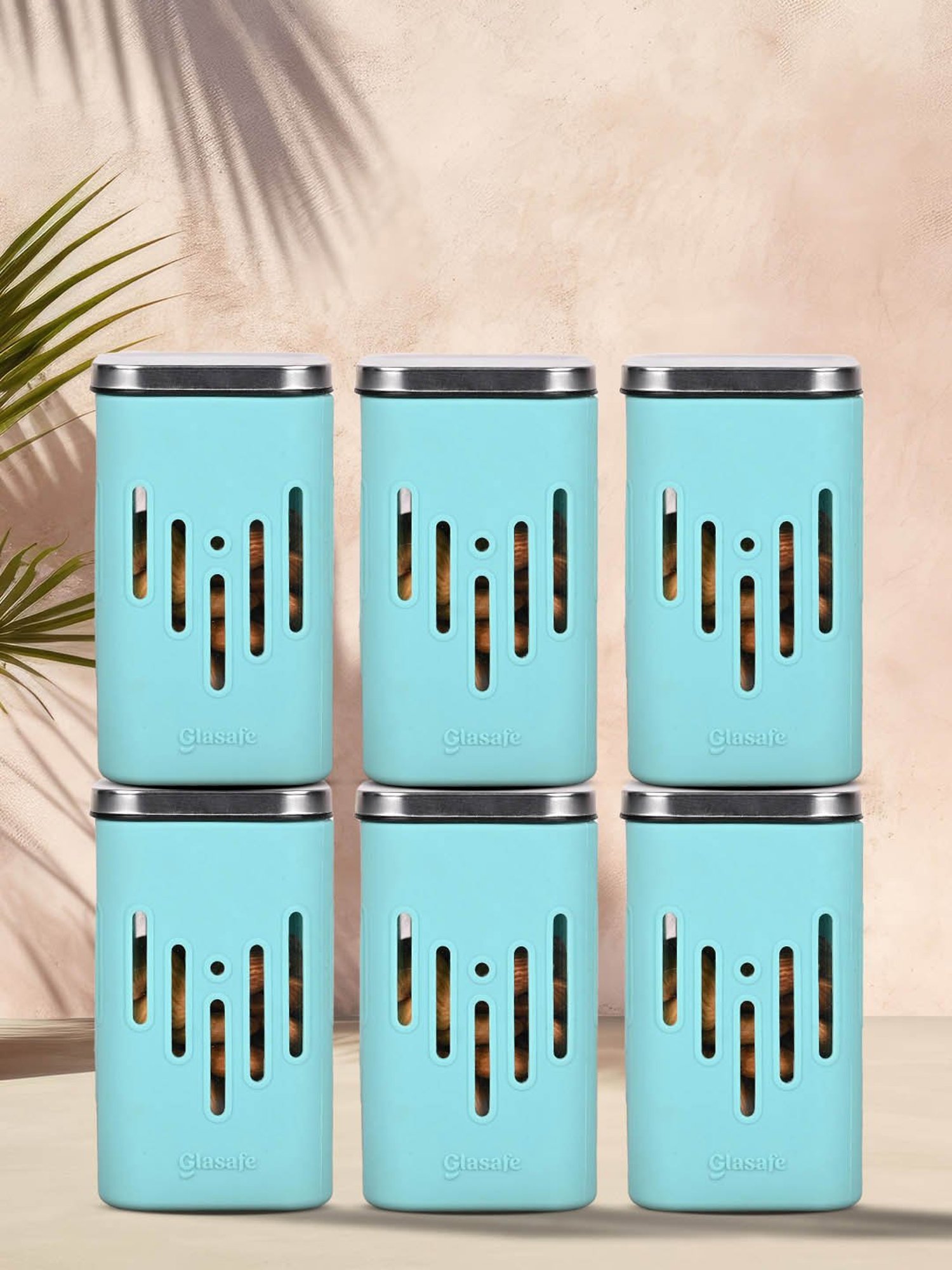 Glasafe 'O' Grip Mellow Green Borosilicate Containers - Set of 6 (250ml)