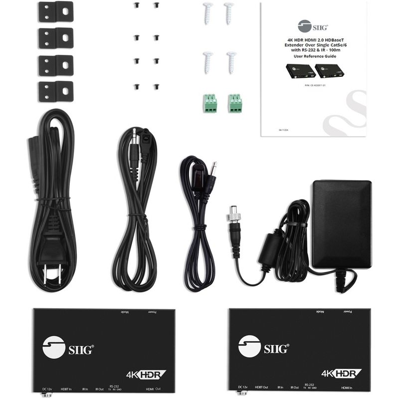 SIIG 4K HDR HDMI 2.0 HDBaseT Extender Over Single Cat5e/6 with RS-232 & IR - 100m - 1 Input Device - 1 Output Device - 328.08 ft Range