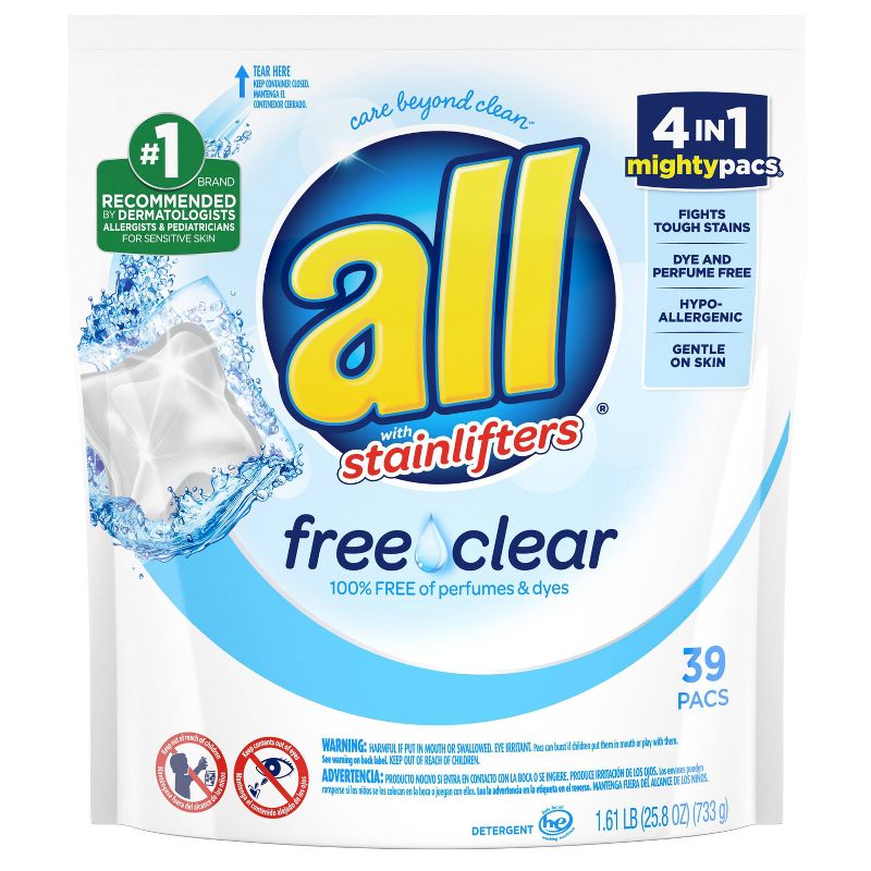 All Mighty Pacs Free Clear Laundry Detergent Pacs - 39ct