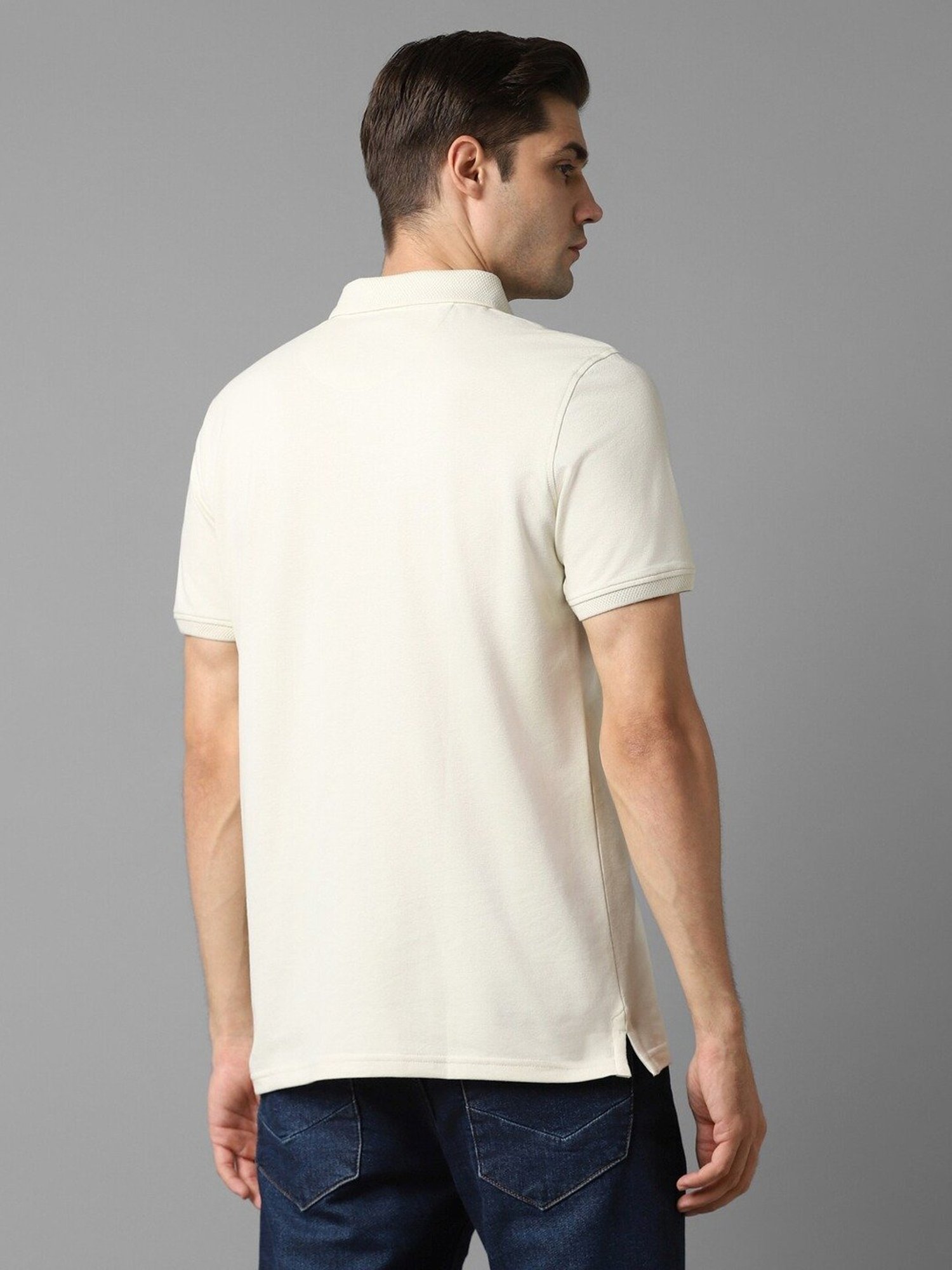 Louis Philippe Beige Cotton Slim Fit Polo T-Shirt
