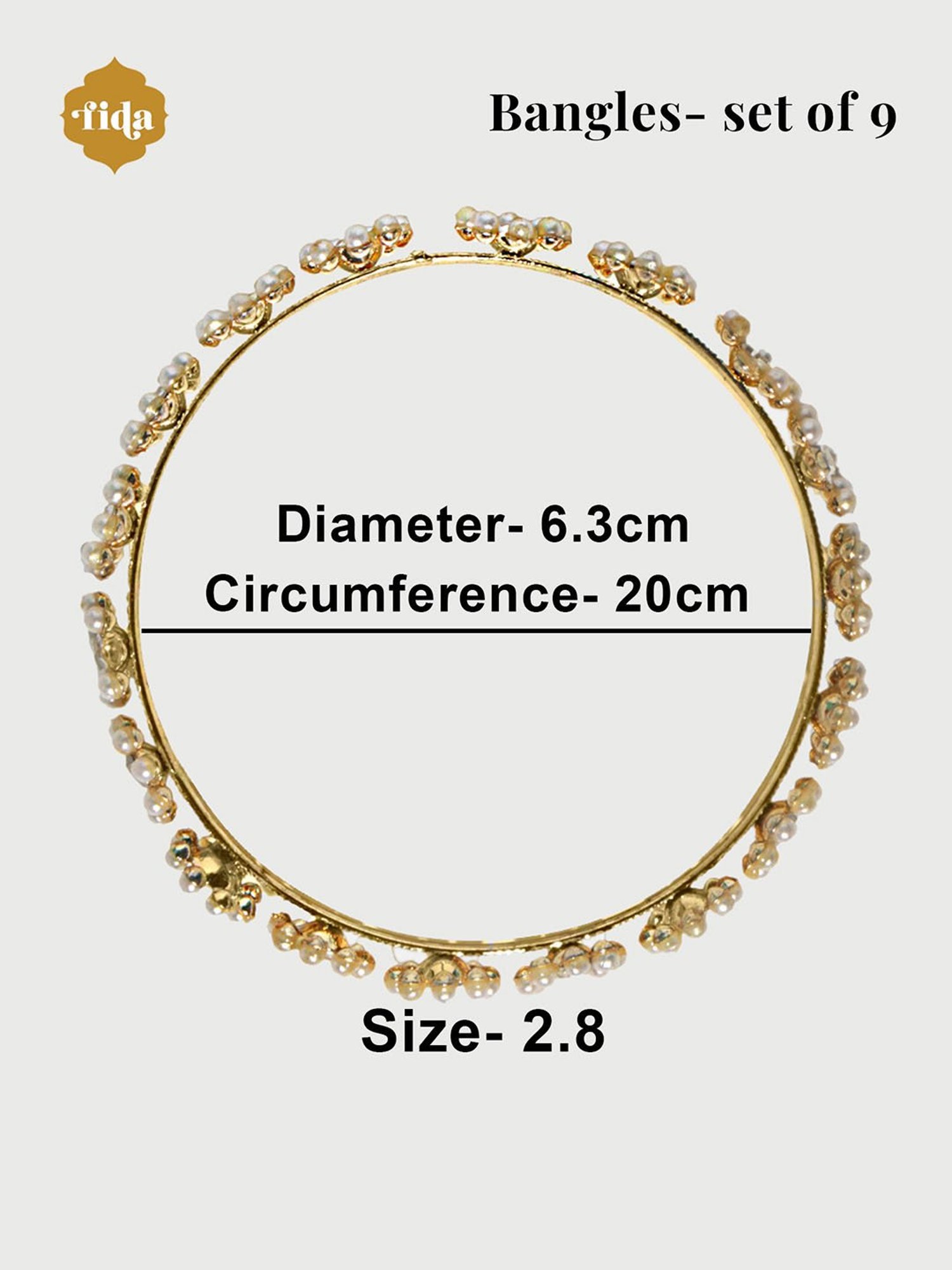 Fida Gold-Plated White Stone-studded & Beaded Bangle for Women - Set of 9