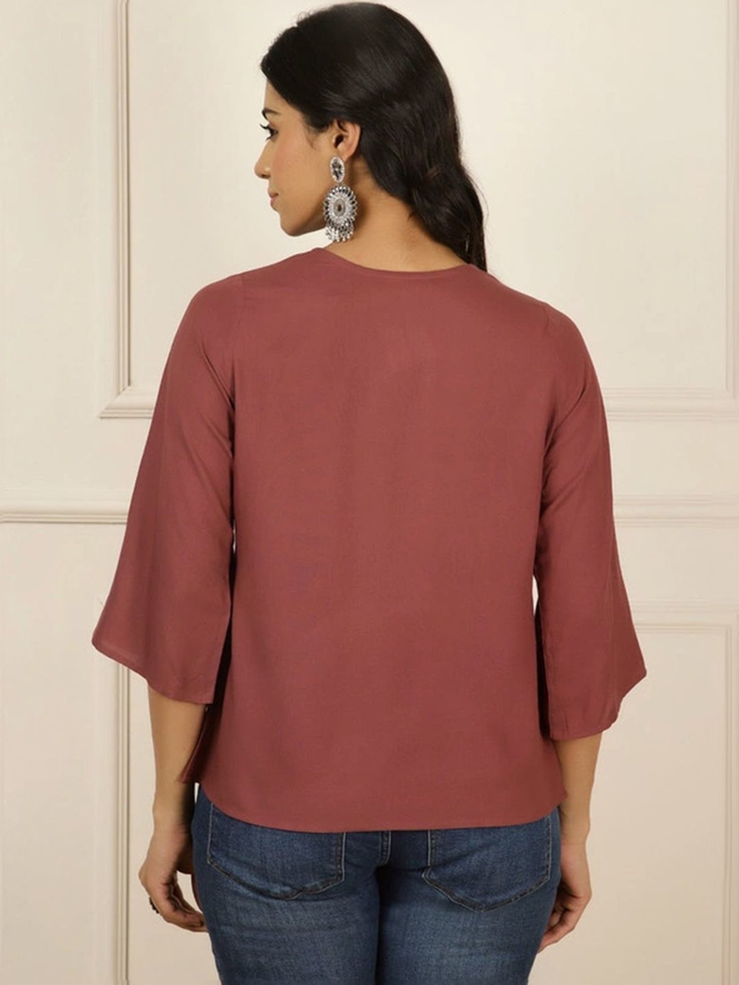 Jaipur Kurti Brown Embroidered Top