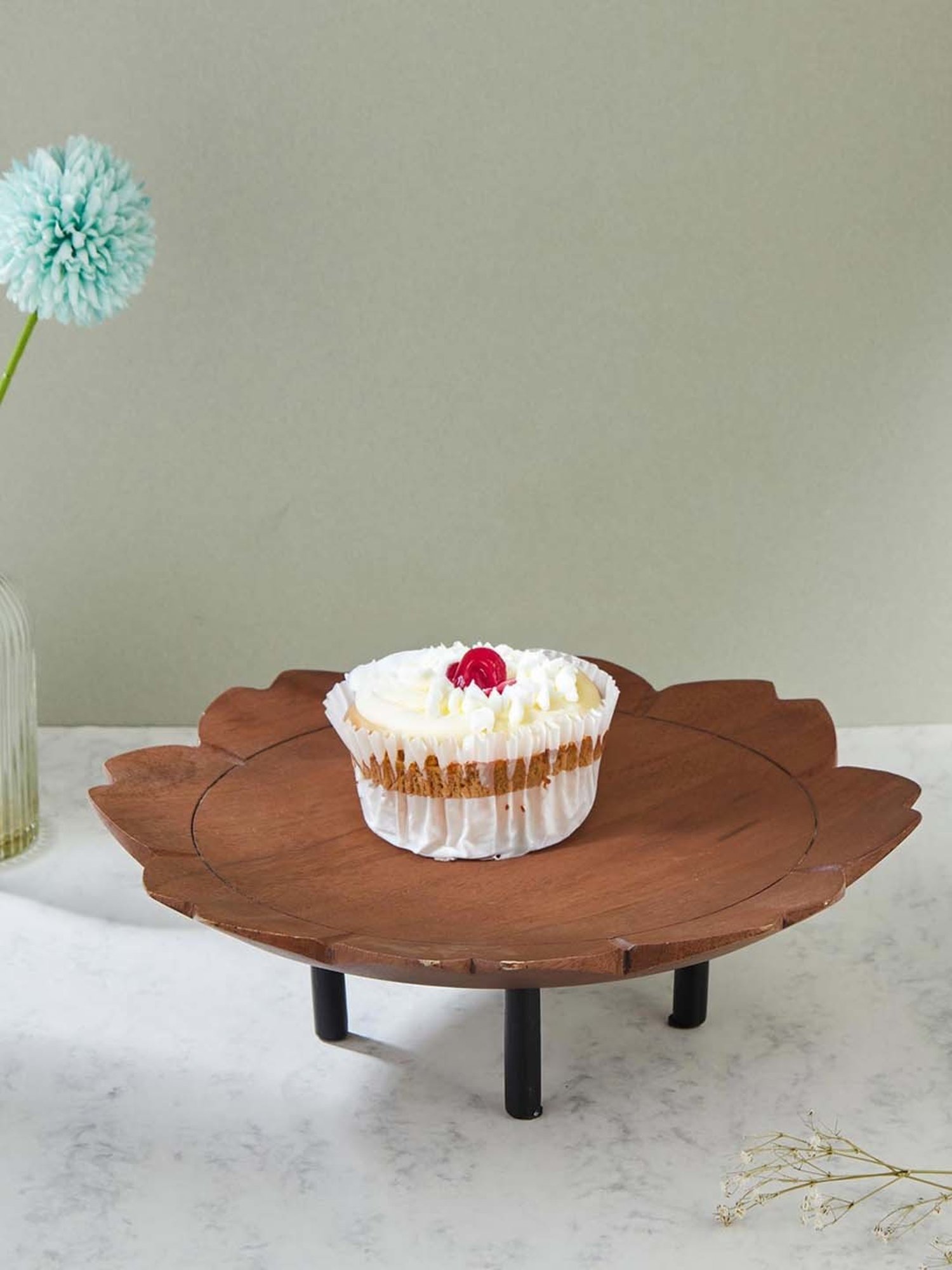 Fabindia Arali Brown Wood Platter With Stand