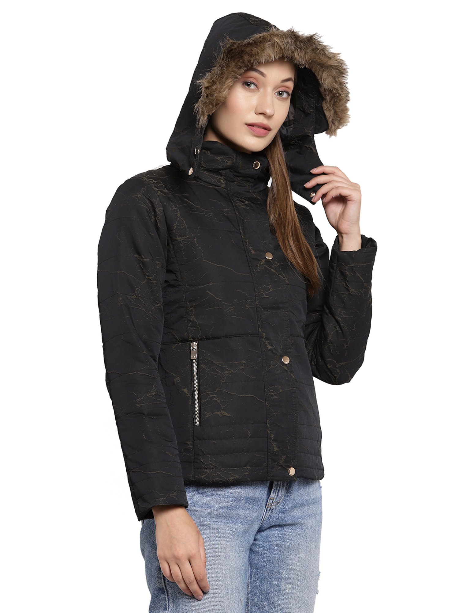 Juelle Black Printed Full Sleeves Jacket