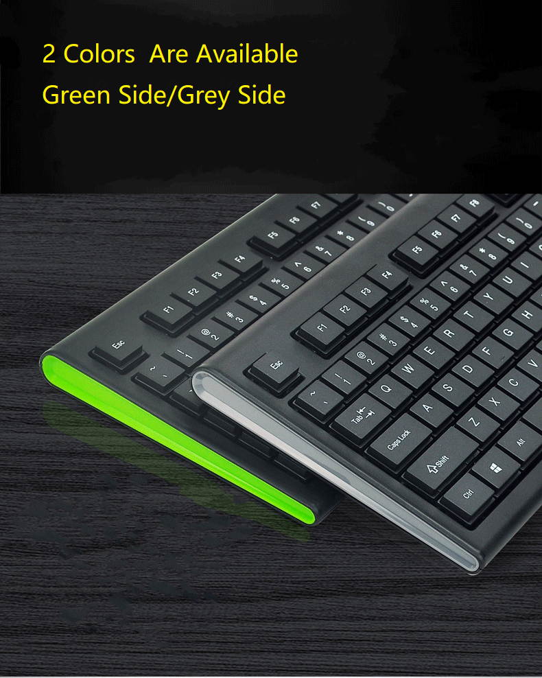 Aigo WQ9500 Ergonomic Design, Cool Exterior Waterproof USB Wired Keyboard And Mouse Combo For Office And Game, Support PC and Laptop - Black/Green