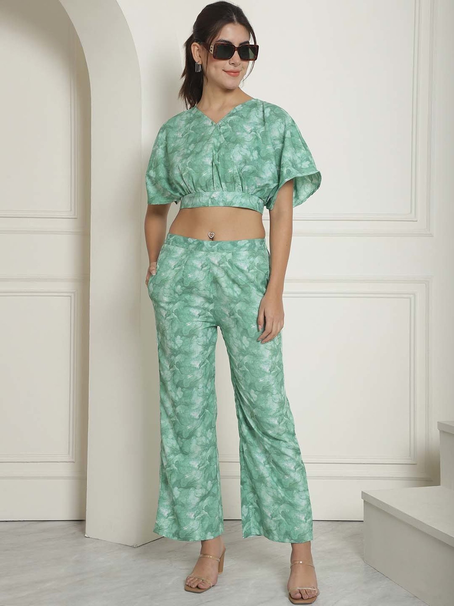Indian Needle Green Crop Top & Pant Set