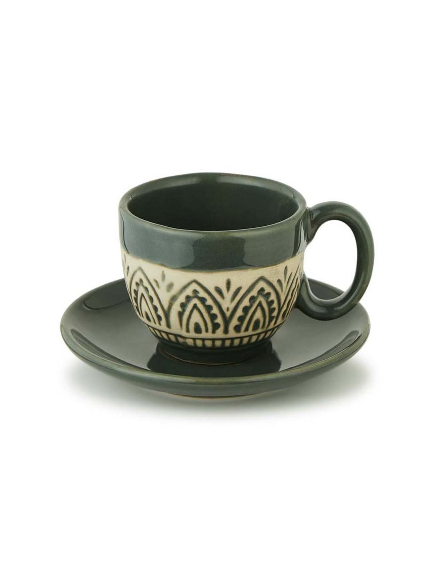 Fabindia Olive Ceramic Leela Cup & Saucer (0.2 L)