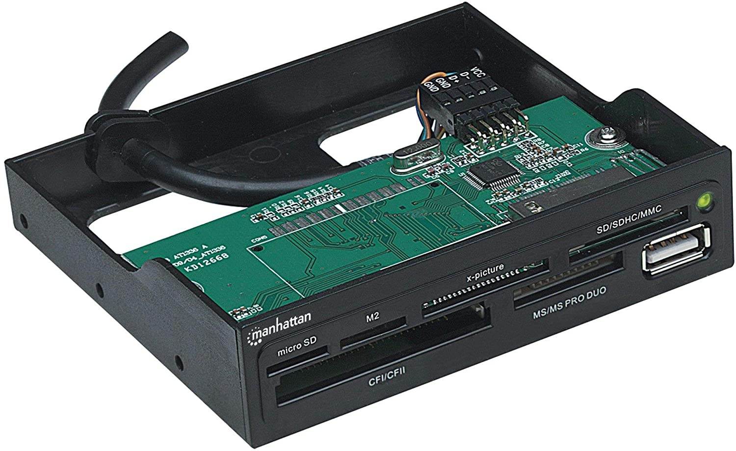 Manhattan Hi-Speed USB 3.5-Inch Bay Mount 60-in-1 Multi-Card Reader/Writer, Black (100915)