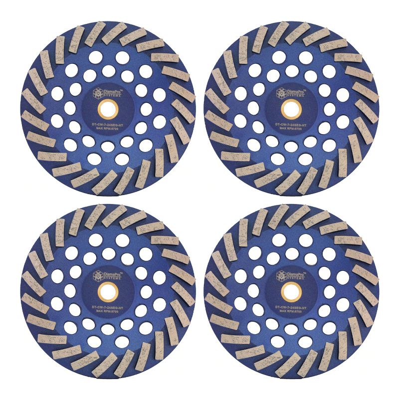 DiamaPro Systems DT-CW-7-24SEG-NT Non Threaded 7 Inch 24 Segment Turbo Concrete Grinding Cup Wheel for Grinding, & Leveling, (4 Pack)
