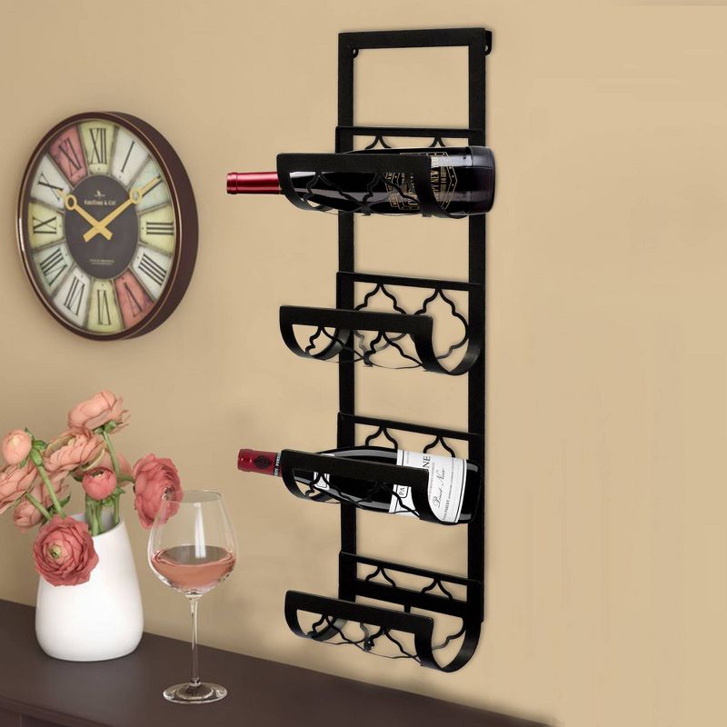 Metal Wall Wine Rack with 4 Bottle Holder Brown - Benzara