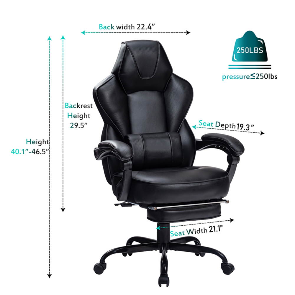 VON RACER Reclining Gaming Chair with Large Lumbar Support Cushion Racing Style Video Game PC Computer Gamer Gaming Chairs Ergonomic Office High Back Chair