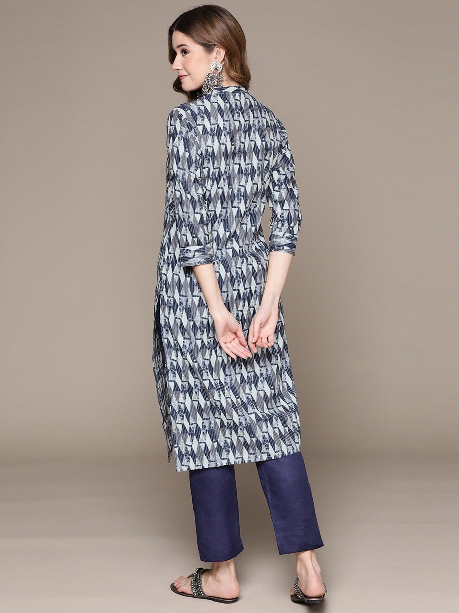 Anubhutee Blue Pure Cotton Woven Pattern Kurta Pant Set