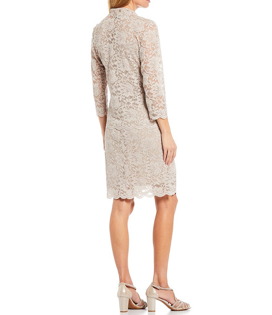 Marina Stretch Glitter 3/4 Sleeve Lace 2-Piece Jacket Dress