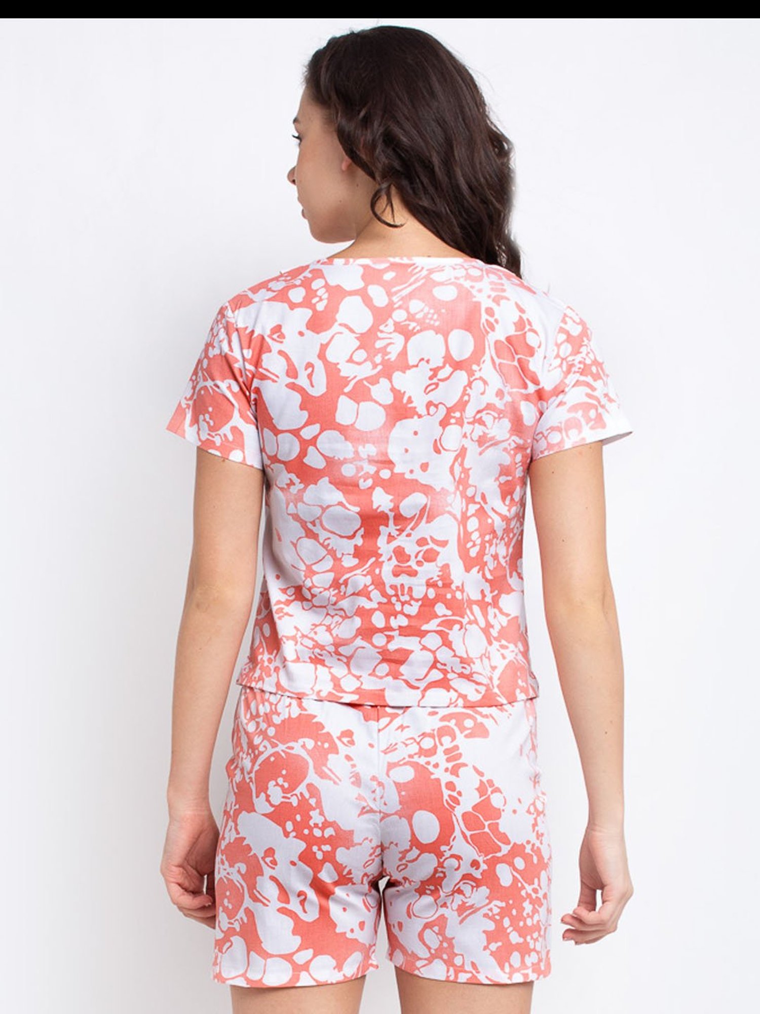 Boston Club Pink Printed Crop Top With Shorts