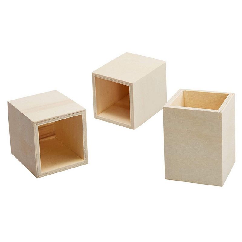 Genie Crafts 3-Pack Unfinished Wooden Pen and Pencil Holder Cups for Office Desk Organization and Diy Crafts, 3 X 3.5 inches