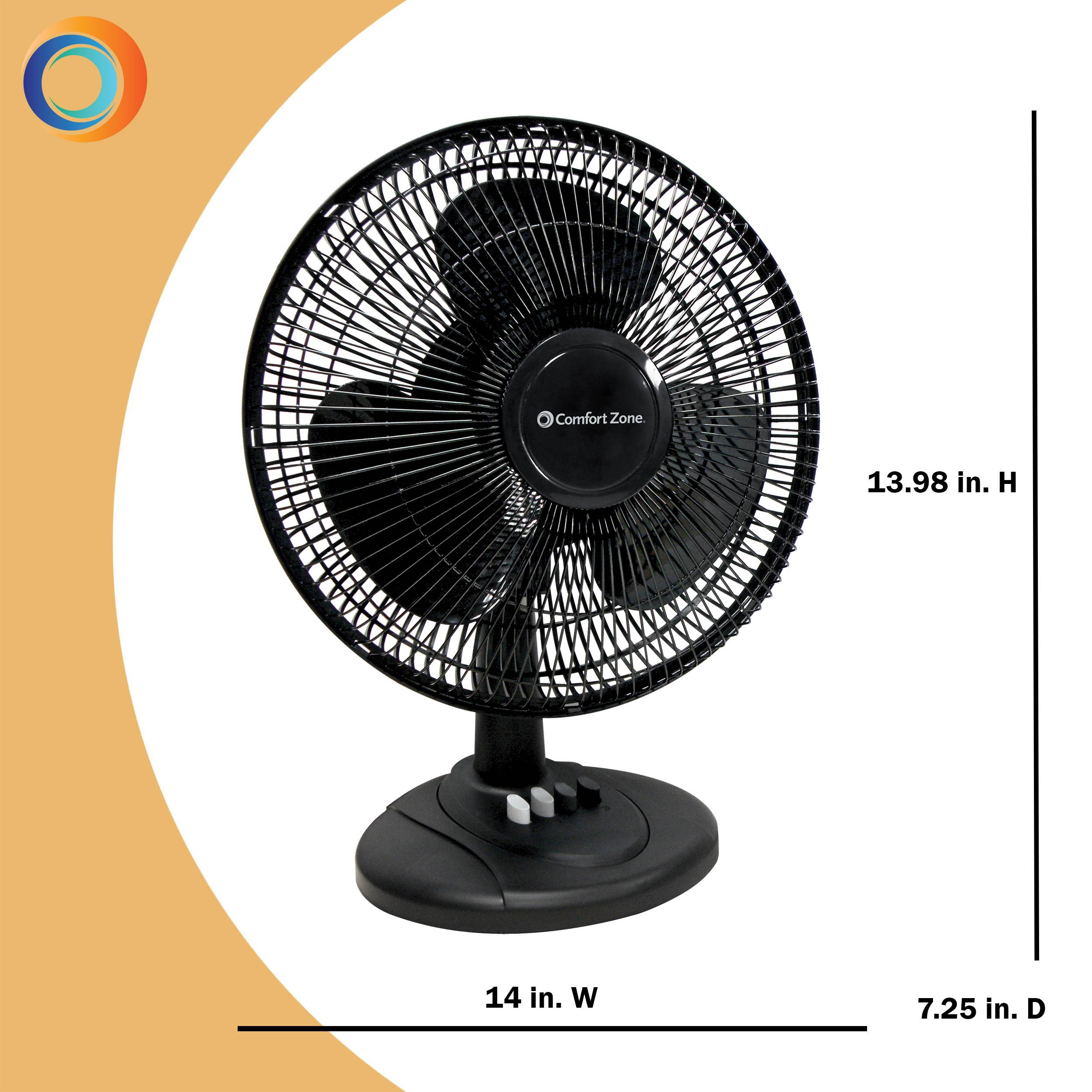 Comfort Zone CZ121BK 3-Speed 12-inch Oscillating Table Fan with Adjustable Tilt