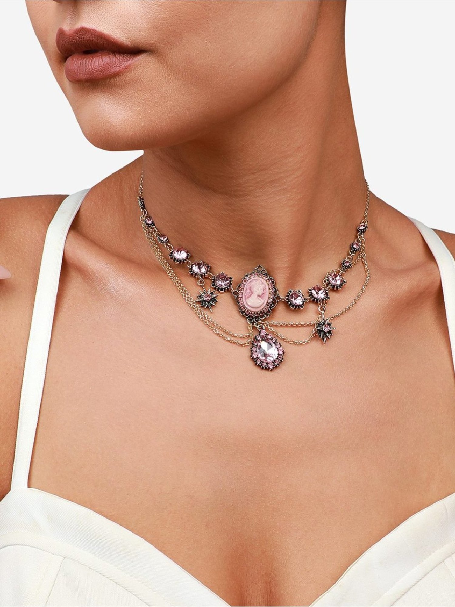 ToniQ Gold-Plated White Baroque Choker Necklace for Women