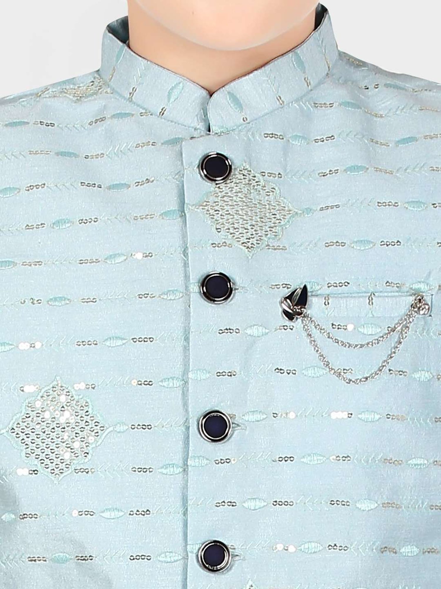 Cavio Kids Sky Blue Embroidered Full Sleeves Kurta Set