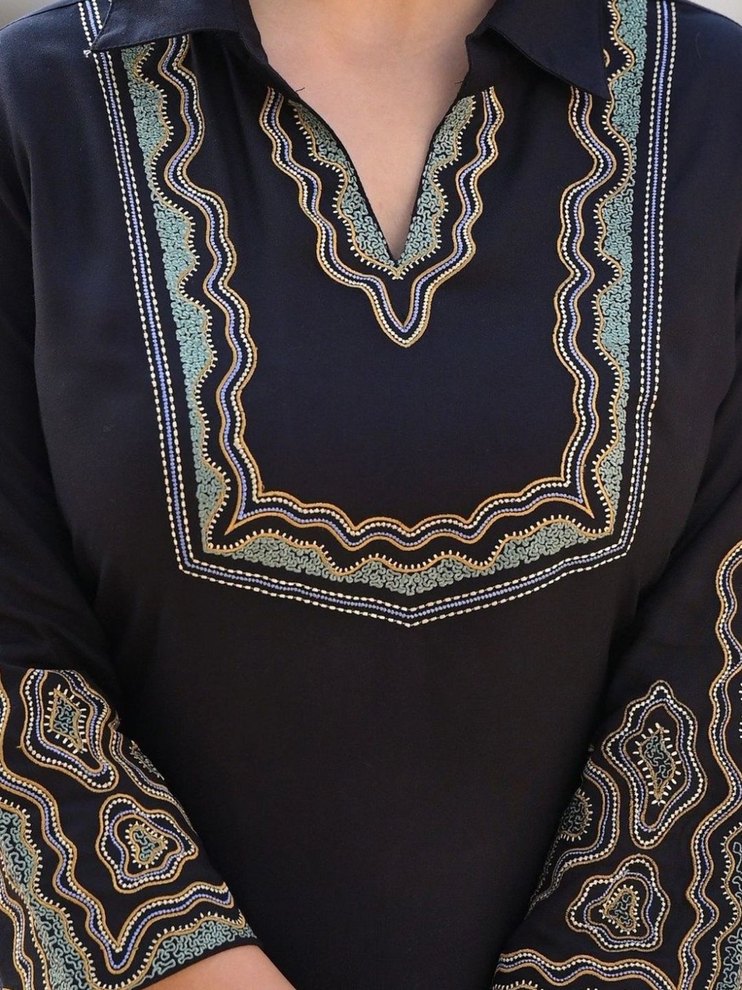 Autumnlane Black Vartika Onyx Embroidered Kurta with Pant