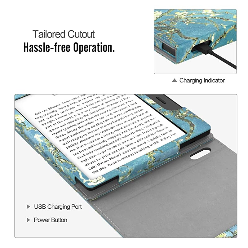 Case Fits AllNew Kindle Oasis 9th and 10th Generation ONLY 2017 and 2019 Release Multi Angle Viewing Vertical Flip Cover with Auto WakeSleep Almond Blossom