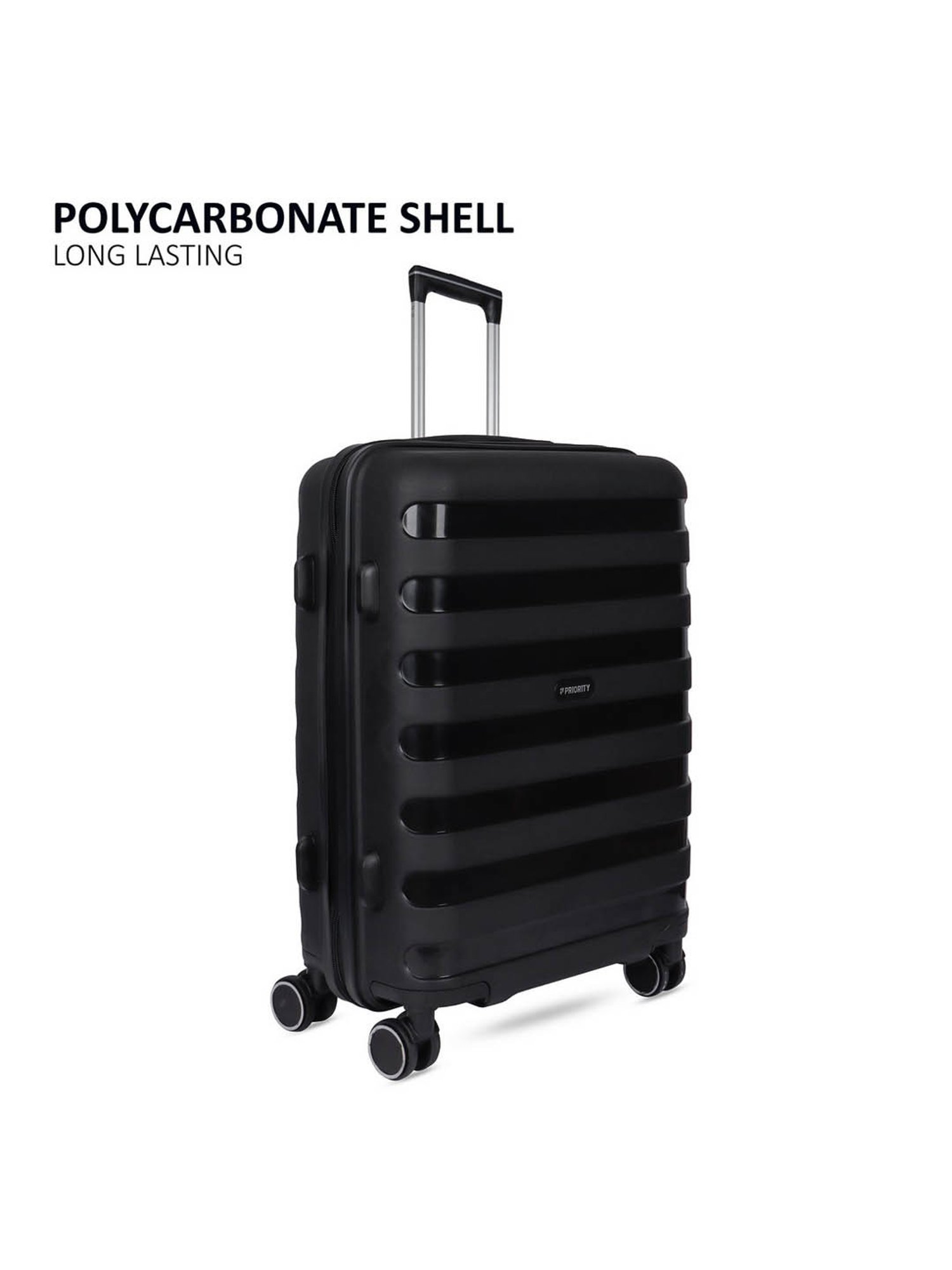 Priority Black 4 Wheels Large Hard Cabin Trolley Bag 50.8 cm