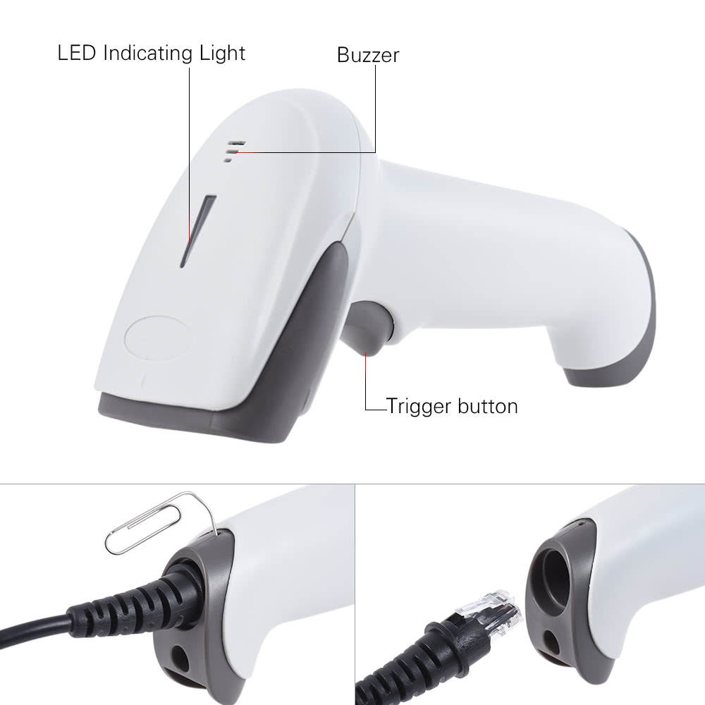 2.4G Wireless Handheld Barcode Bar Code Scanner Reader with Receiver USB2.0 Cable for Supermarket Library Express Company Retail Store Warehouse