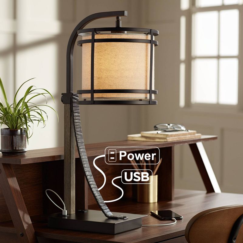 23" Iron/Seeded Glass Axel Farmhouse Industrial Task Lamp (Includes LED Light Bulb) Black - JONATHAN Y