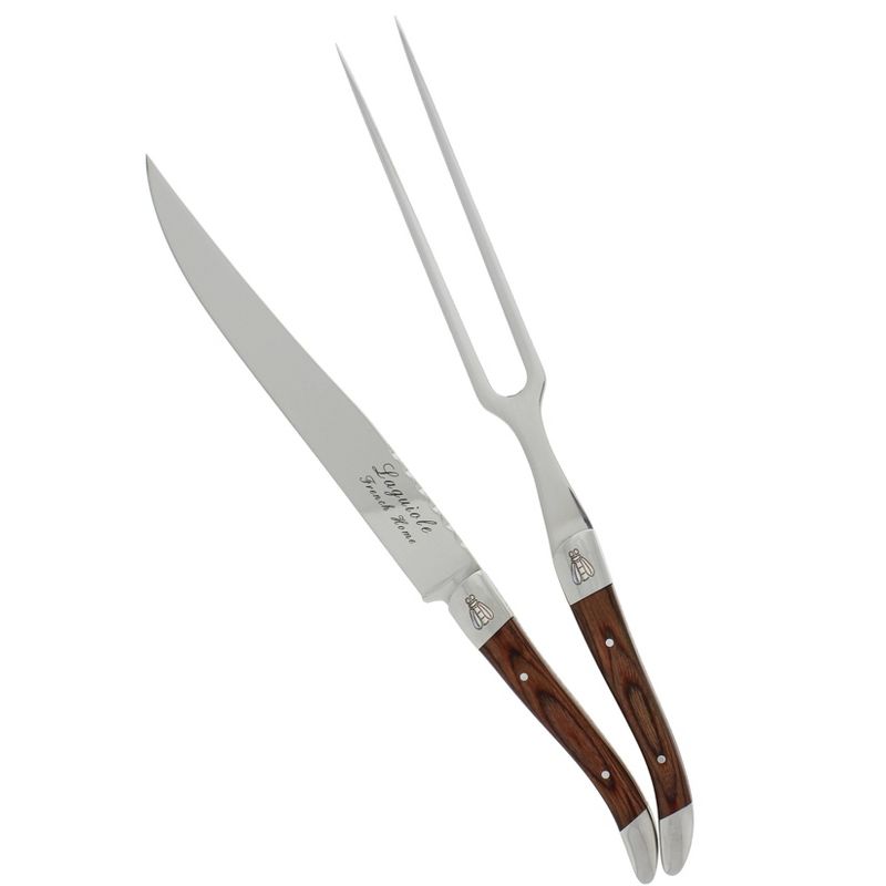 2pc Stainless Steel Laquiole Pakkawood Carving Set Brown - French Home