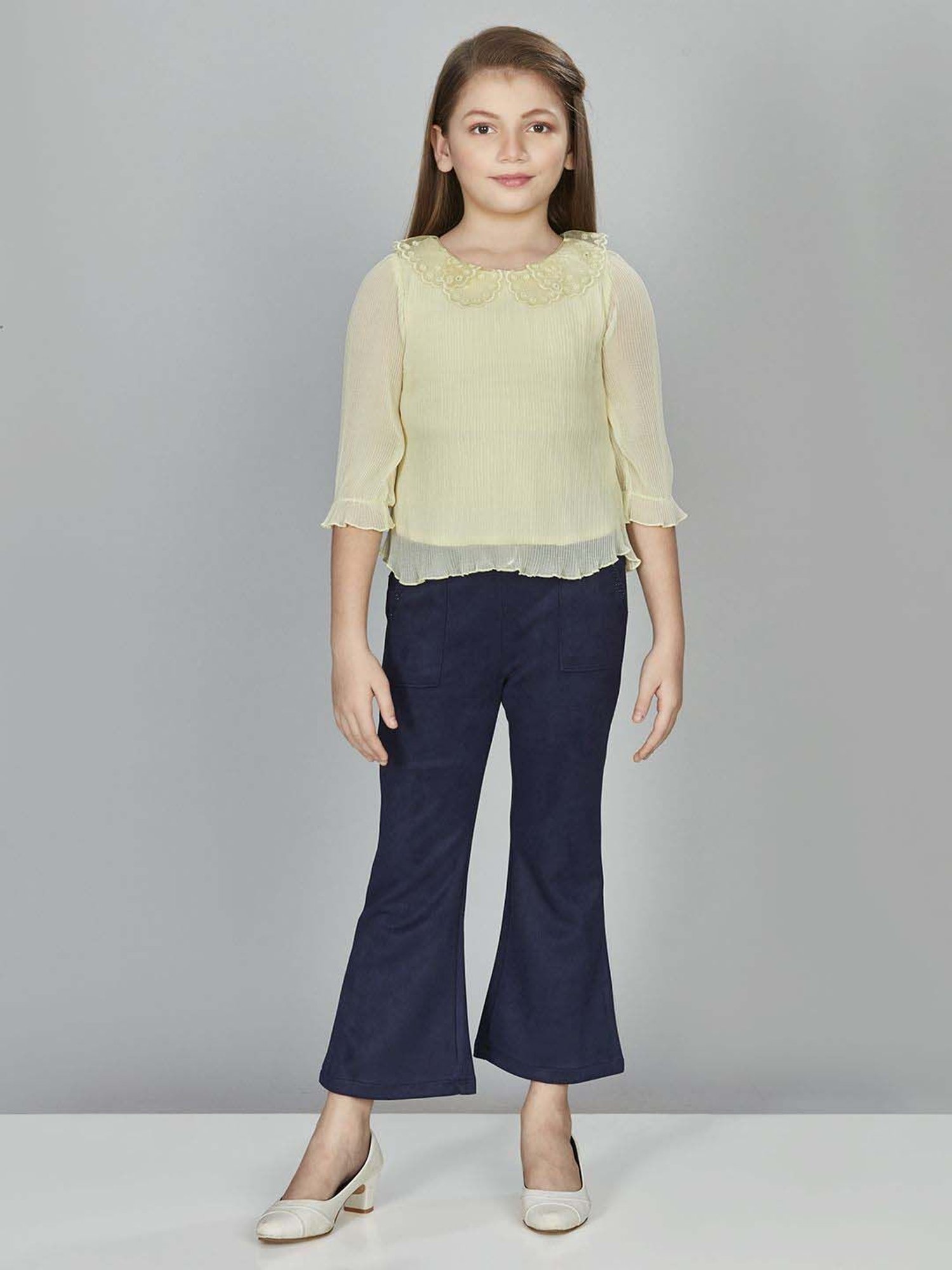 Peppermint Girls Yellow Solid Full Sleeves Top