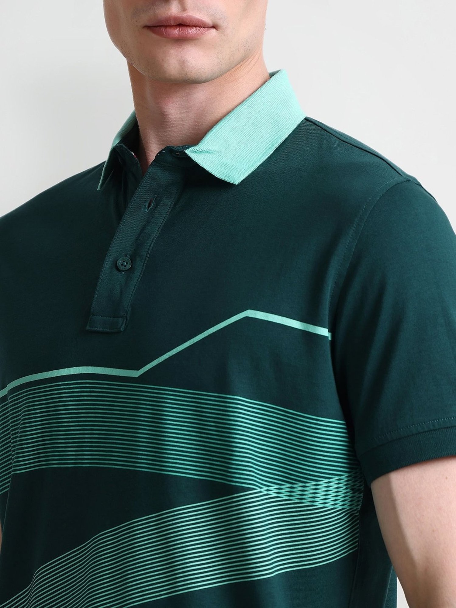 Arrow Green Cotton Regular fit Stripes Polo T-Shirt