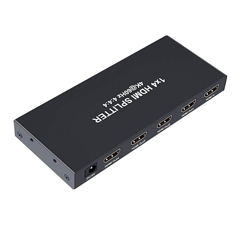 1x4 HDMI Splitter 4K 60hz 4:4:4 HDR 18Gbps HDCP 2.2 EDID 3D 1 in 4 Out HDMI 2.0 High Speed UHD Video Box for Duplicate Multiple Monitor Sharing Computer Screen