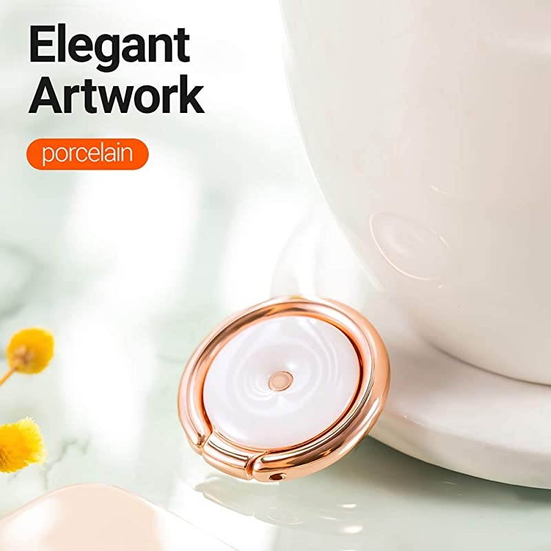 Porcelain Cell Phone Ring Holder Case Friendly Phone Stand Finger Kickstand Grip Ring Compatible with iPhone 12 11 Pro MAX XS X XR SE 8 7 Plus Samsung Galaxy S20+ Ultra Note 20 Rose Gold