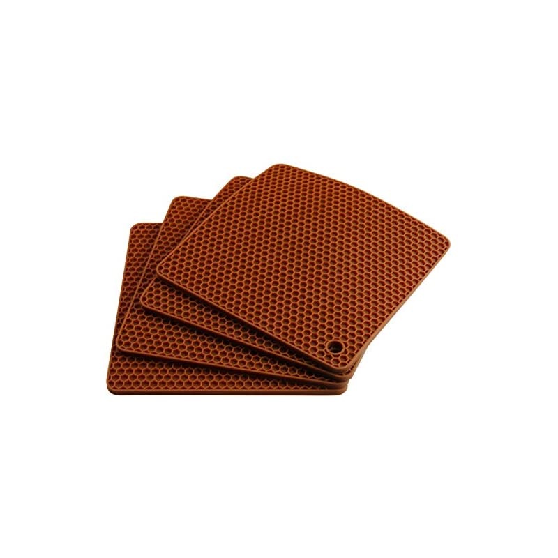 Lucky Plus Square Silicone Rubber Pot Holder Trivet Mat for Hot Pan and Pot Hot Pads Counter Mat Heat Resistant Tablemat or Placemats 4 Pack,Size:7.5x7.5 Inch, Color: Brown