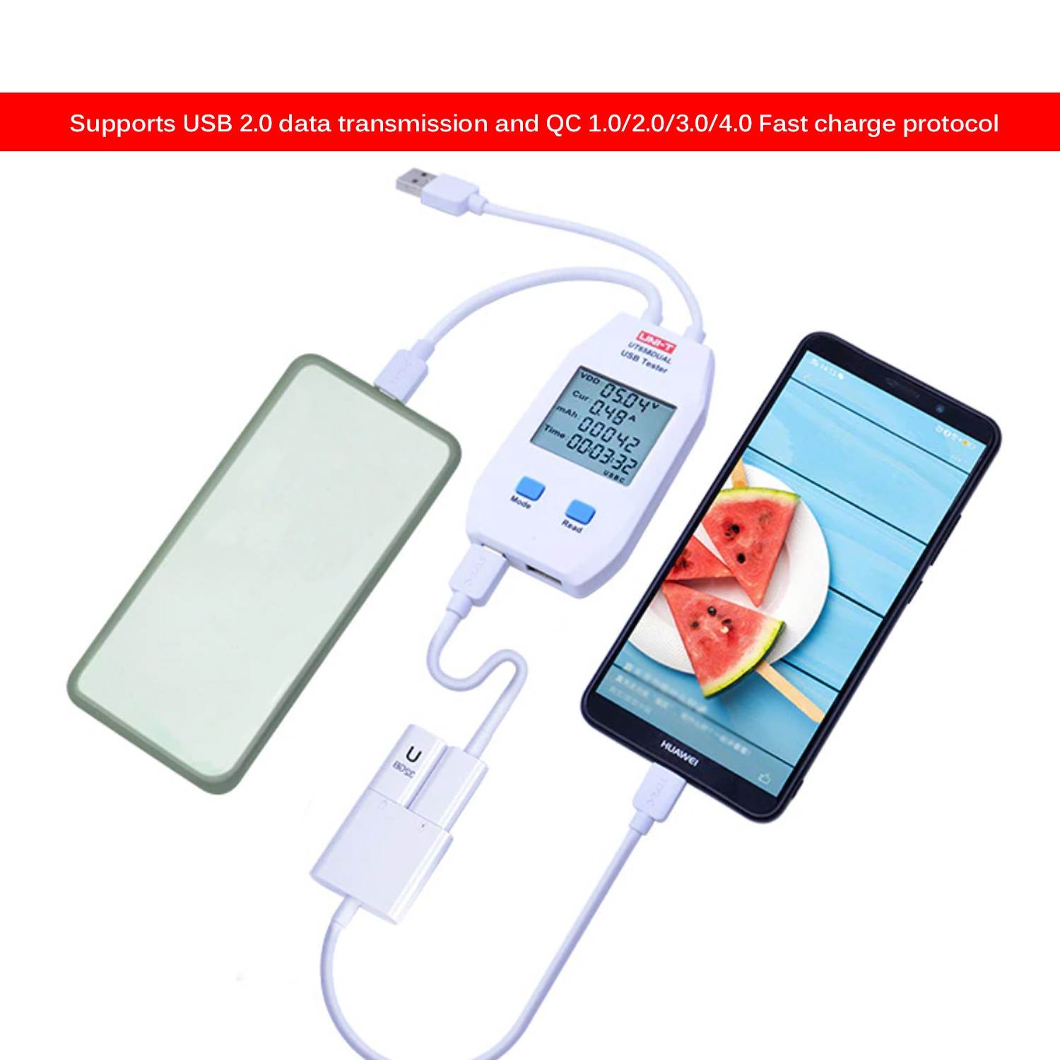 USB Power Meter LCD USB Tester Detector Voltmeter Ammeter Digital Power Capacity Tester (UT658-Dual)