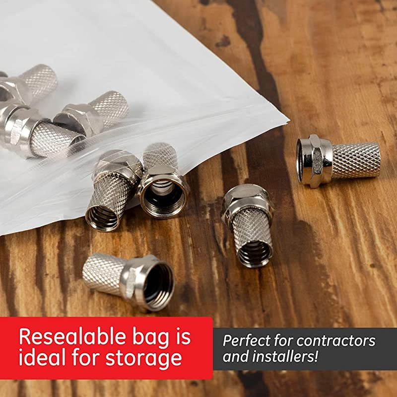 RG6 TwistOn F Connectors 100Pack FType Coaxial Connectors Replace Broken Connectors and Assemble RG6 Coax Cables No Tools Required with Resealable Bag 51280