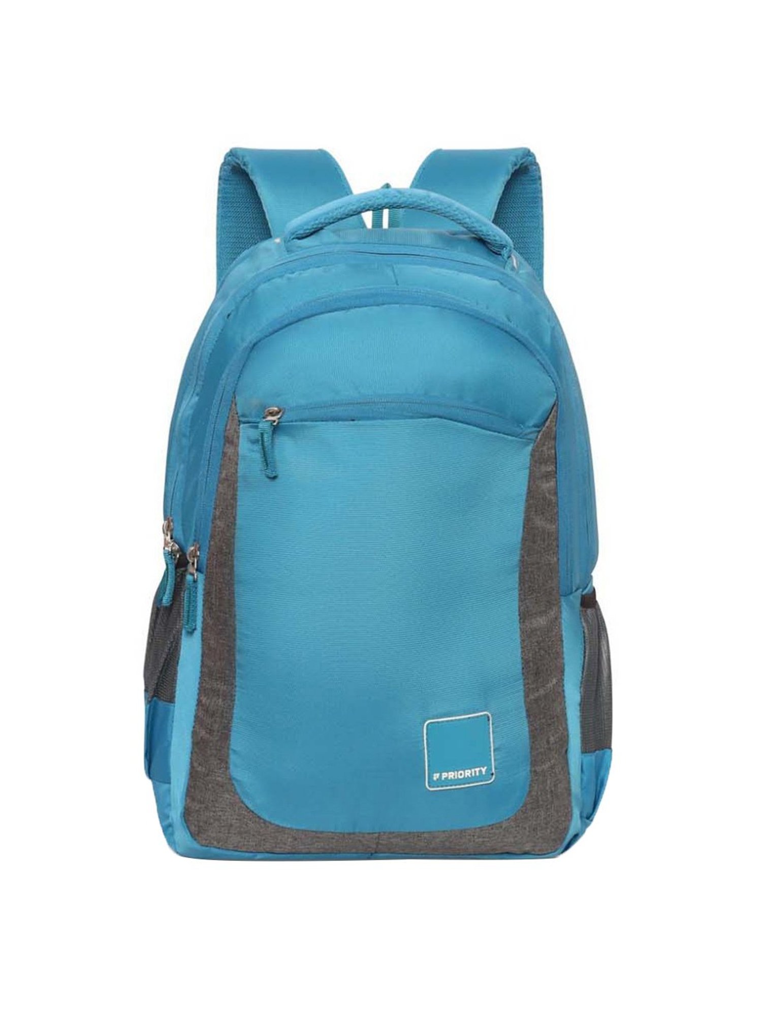 Priority Genius Sky Blue & Grey Polyester Solid Backpack - 29.44 Ltrs