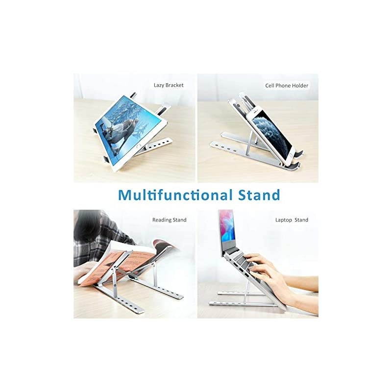 Laptop Stand,  Laptop Holder Riser Computer Tablet Stand, 6 Angles Adjustable Aluminum Ergonomic Foldable Portable Desktop Holder Compatible with MacBook,iPad, HP, Dell, Lenovo 10-15.6&rdquo; Silver