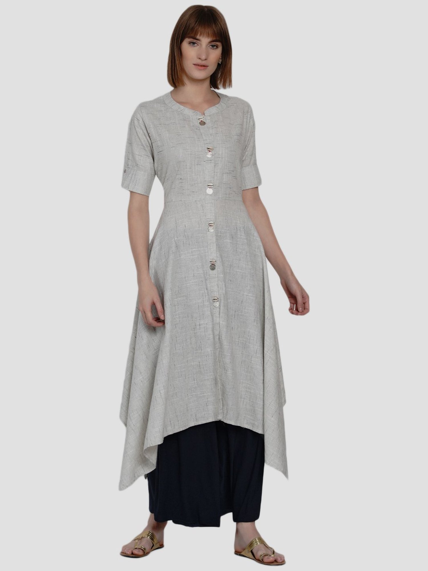 Women Republic Grey Cotton A Line Kurta