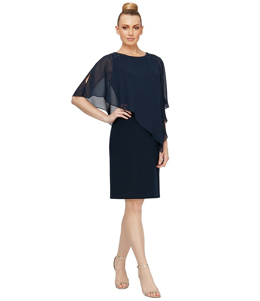 Marina Sequin Lace Round Neck 3/4 Sleeve Sheath Dress