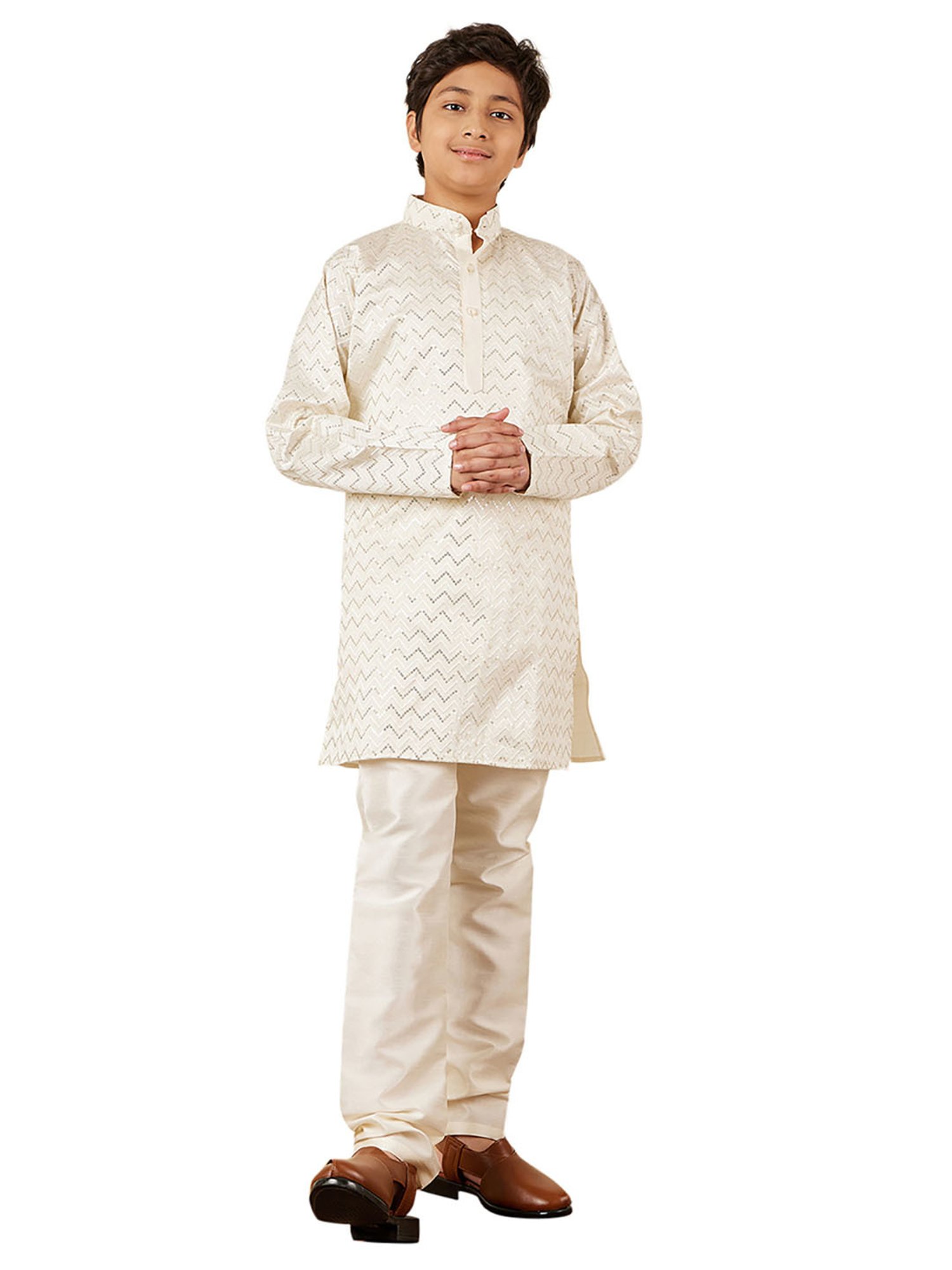 AJ Dezines Kids Blue Embellished Full Sleeves Kurta with Pyjamas