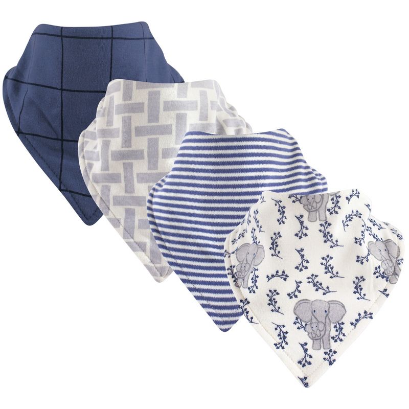 Touched by Nature Baby Boy Organic Cotton Bandana Bibs 4pk, Elephant, One Size