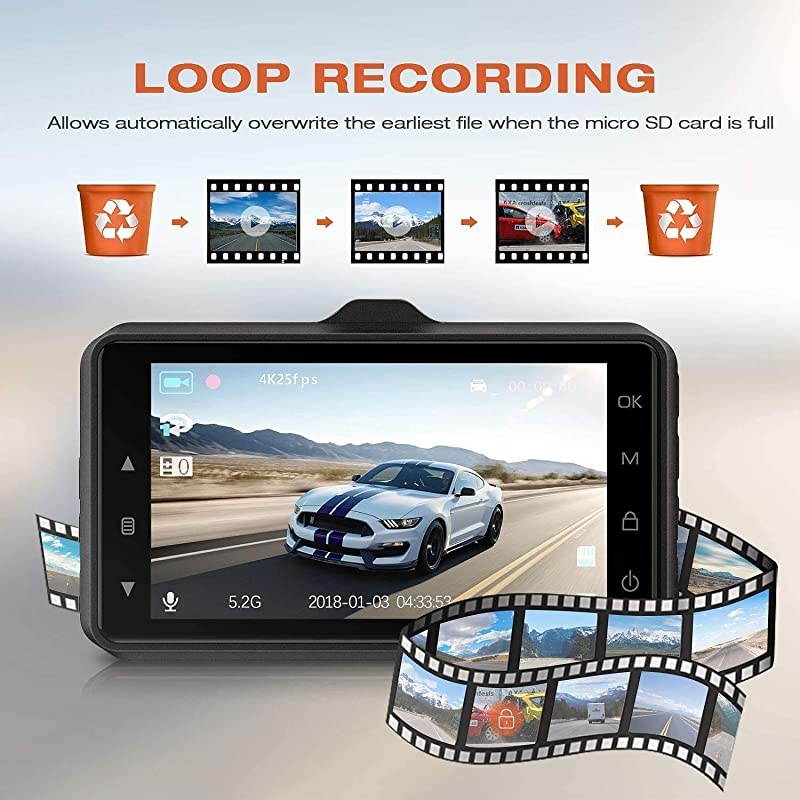 Dash Cam 4K UHD DVR Dashboard Car Cameras with 170&deg;Wide Angle Night Vision G-Sensor Parking Monitor and Motion Detection