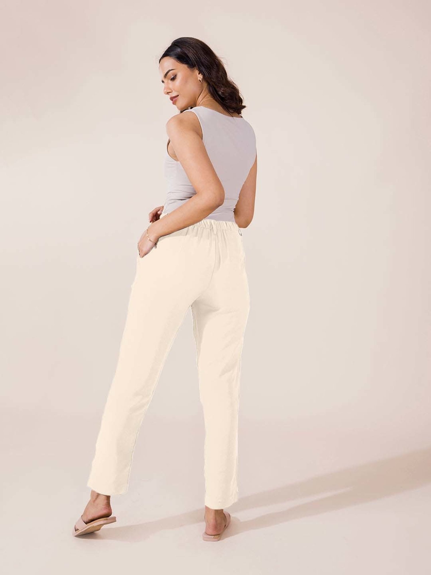 Go Colors! Beige Mid Rise Formal Trousers