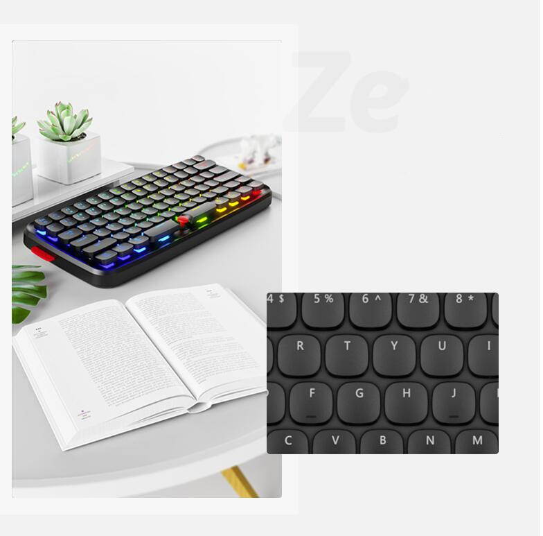 Ajazz-Zero  Ergonomic Design,Cool Exterior Bluetooth Wireless and Type-c- USB Wired Dual Mode Connectivity, 79keys  Mechanical RGB Backlit Keyboard For Office And Game - Pink(Box Black Switch)