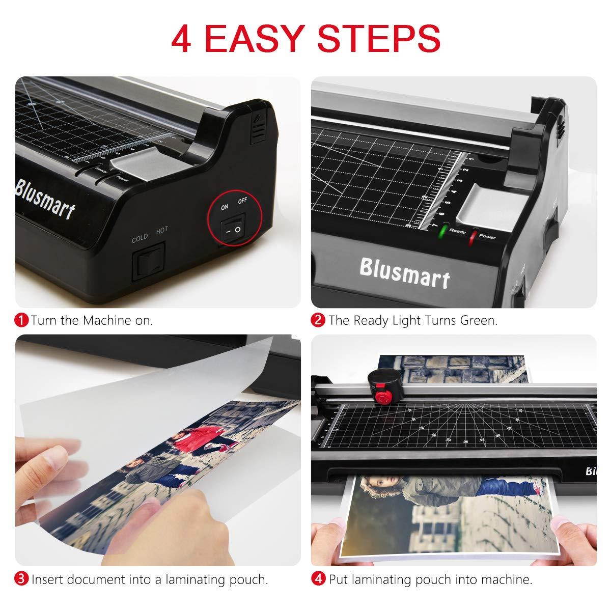 4 in 1 Blusmart OL288 Laminator, A4, Rotary Trimmer/Corner Rounder/10 Laminating Pouches, Black4